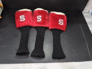 North Carolina State Wolfpack Golf Club Head Covers, NC State Fan Gift, Set Of 3 - Picture 1 of 5