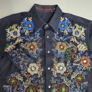 Camisa Robert Graham XL Manga Larga Negra Floral Bordada Puño Abatible Lujo  - Imagen 1 de 10