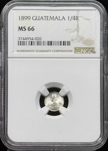 1899 GUATEMALA Silver 1/4 REAL NGC MS-66 - Picture 1 of 4