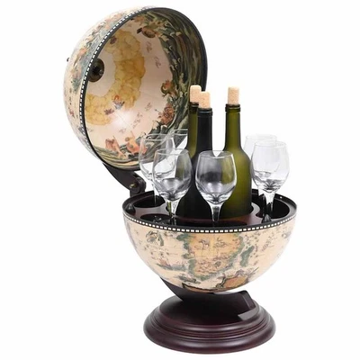 Solid Eucalyptus Wood Tabletop Globe Bar Wine Stand White Furniture vidaXL - Image 1 of 4