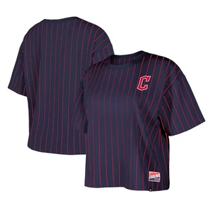 Women's New Era Navy Cleveland Guardians Boxy Pinstripe T-Shirt - Picture 1 of 5