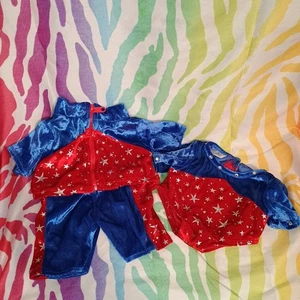 Build A Bear Clothes Gymnastics Leotard & Warm Up Outfit Red Blue Silver Stars - Picture 1 of 8