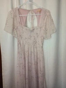 Ricarica Romantic Smocked Maxi Dress Large Pink Floral Flutter Dainty Ethereal - Picture 1 of 11