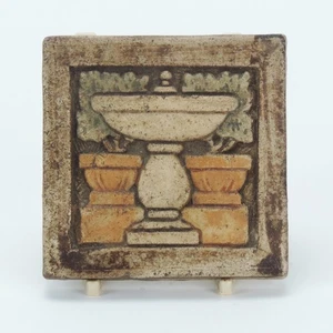 Claycraft Pottery Art Tile 4x4 fountain design ochre green arts & crafts CA - Picture 1 of 3