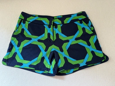 Pantalones Cortos Para Mujer Kenar Talla 8 Verde Azul Geométrico Verano Resort Vacaciones Foto 1 de 4