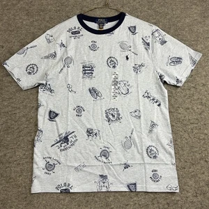 Polo Ralph Lauren Shirt Boys' XL 18-20 Gray Ringer All Over Print Graphic Preppy - Picture 1 of 8