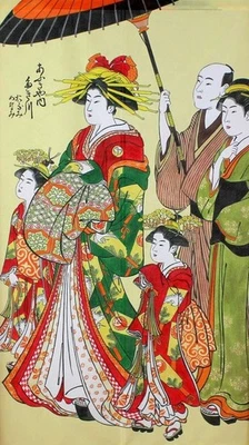 Japanese Noren  Curtain　UKIYOE  KIMONO OIRAN　MADE IN JAPAN　85x150cm - Image 1 of 4