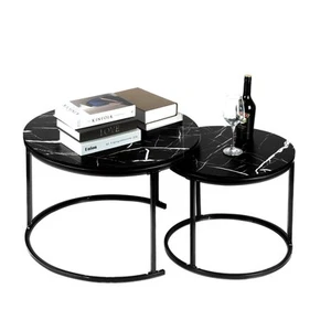 2er Set Runder Couchtisch Beistelltisch Marmor Kaffeetisch Wohnzimmertisch - Bild 1 von 28