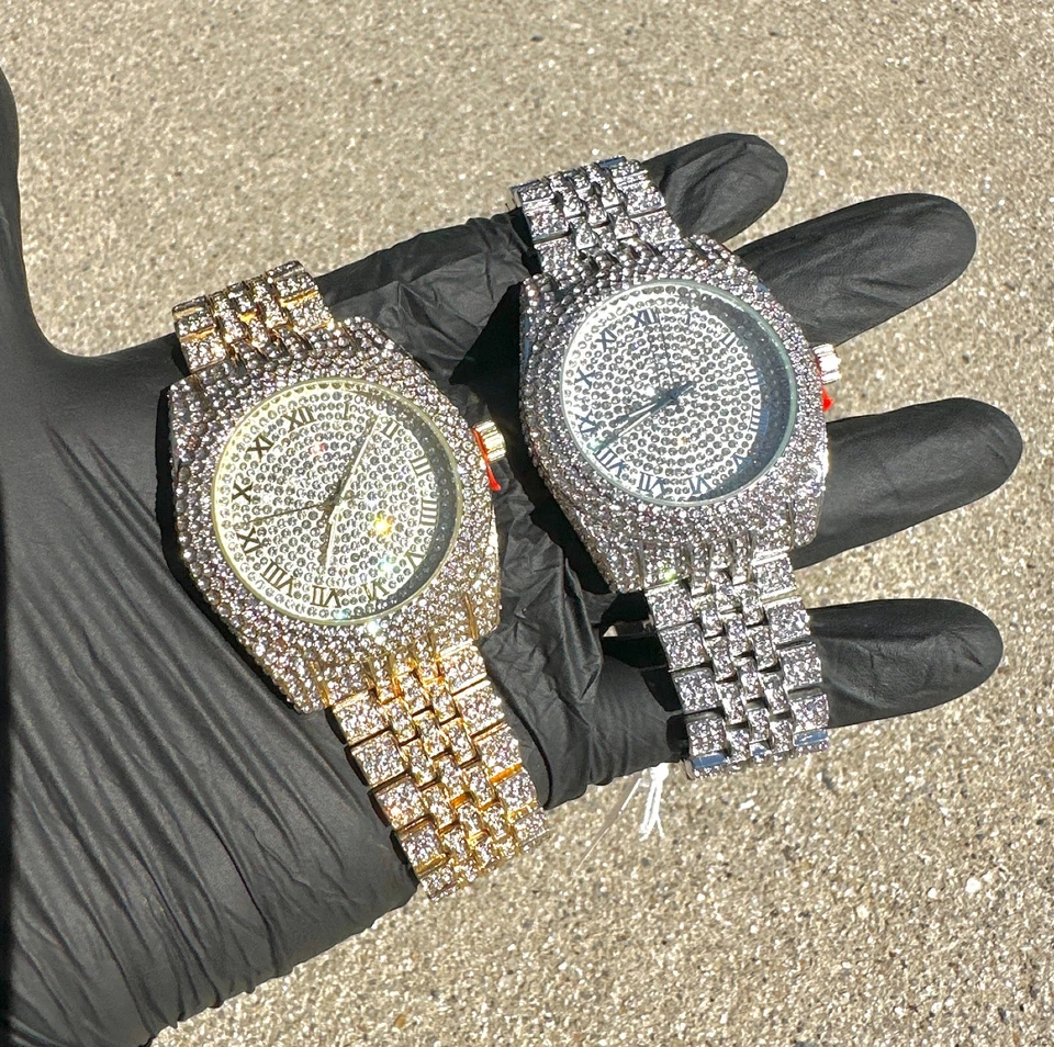 18k Gold/White Gold Mens Iced Roman Numeral Presidential Hiphop Luxury Watch - Image 1 of 1