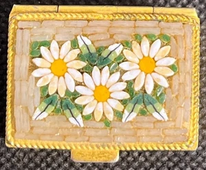 Vintage Italienische Mikromosaik Pillendose Gänseblümchen Blumen Made in Italy - Bild 1 von 6