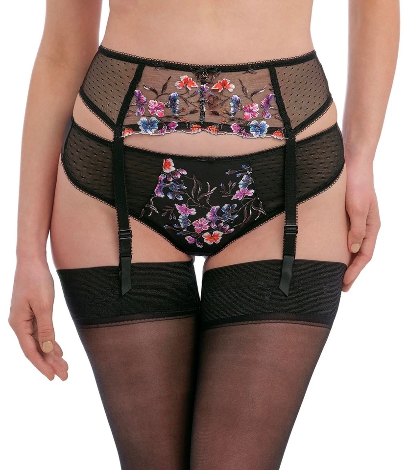 Fantasie Aurelia FL101091 Embroidered Semi Sheer Suspender Black (BLK) L CS