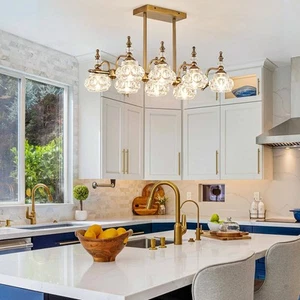 8 Lights Pendant Lighting Fixtures, Retro Brass Chandeliers, Gold Island Ligh... - Picture 1 of 7