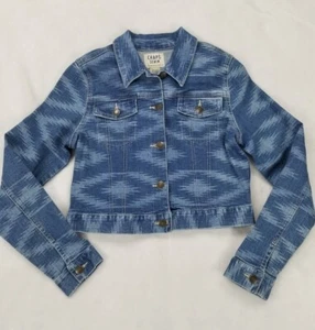 CHAPS Girls Sz XL 16 Denim Jean Trucker Cropped Jacket Long Sleeve Aztec Diamond - Picture 1 of 9