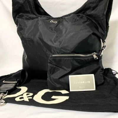 Bolso de Mano Dolce & Gabbana D&G Plegable Bidireccional Negro Plata Hardware Bolso de Nylon Foto 1 de 4