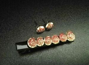 Set 2 x Shell Conch Stud Earrings Hair Clip Tie Round Casual Vintage Pink Summer
