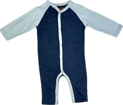 7 For All Mankind 婴儿蓝色棉质长袖口袋连体衣 3-6 MO — 第 1/3 张图片