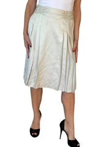 WOMEN'S MOSCHINO CHAMPAGNE BEIGE SILK PLEATED A LINE FLARE SKIRT RUCHED WAIST 8 - Picture 1 of 13