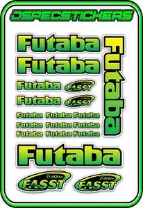 FUTABA RC STICKERS A5 SHEET R/C PLANE CAR BUGGY HELI REMOTE CONTROL GREEN YELL B - Picture 1 of 8