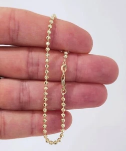 14K Echt Massiv Gelbgold Kugel Mondschliff Gliederkette Armband - Bild 1 von 7