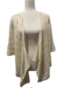 Calypso St Barth Cardigan Shrug Sweater Cashmere Yellow White Lightweight Medium - Picture 1 of 8