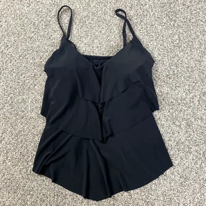 Aqua Green Swimwear Womens Medium Black Tankini Top Padded Adjustable Strap - Picture 1 of 17