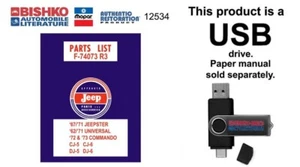 1962 1965 1968 1970 1973 Jeep CJ Jeepster Parts Numbers Book List USB - Picture 1 of 3