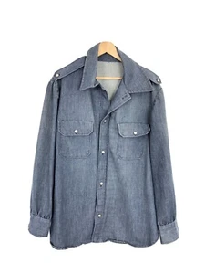 VINTAGE 70S MEns DENIM Jean INDIGO Work Shirt Handmade SHIRT SIZE Large - Picture 1 of 6