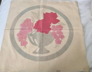 Funda de almohada floral vintage Art Deco tintada sin terminar estampada bordada ROSA - Imagen 1 de 4