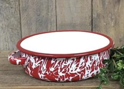 Новый примитивный фермерский дом ПЕКАРЬ эмалированная посуда красный белый брызги ретро вид 2 «Hx9» W - Изображение 1 из 2