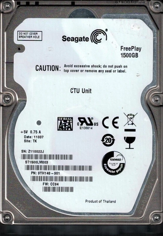 Seagate ST1500LM003 P/N: 9YH148-901 F/W: CC94 1.5TB TK Z11 - Image 1 of 1