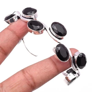 Black Onyx Gemstone 925 Sterling Handmade Silver Jewelry Bracelet Cuff 7-8" - Picture 1 of 9