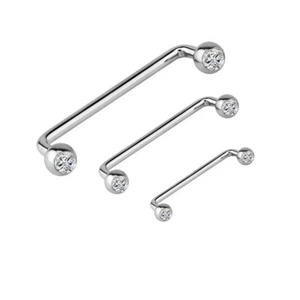PAIR 14G 9/16" 5/8" 3/4" 7/8" 90 DEGREE CZ STEEL SURFACE Tragus STAPLE BARBELLS - Picture 1 of 2