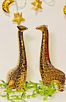 Un par de estatuillas artesanales de jirafa de cerámica Insiswiner de 7" para decoración del hogar nuevas Foto 1 de 4