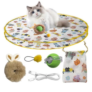 Fast Rolling Ball in Play Mat Interactive Cat Toys Chirping & Motion Activated - Foto 1 di 12