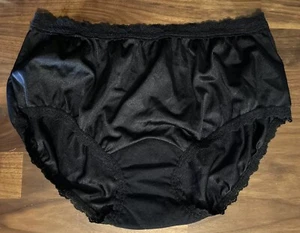 Vtg Nylon Cotillion Brief Panties Double Sided Cotton Gusset Size 6 Black - Picture 1 of 4