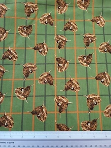 HIGHLAND COW ALLOVER FROM THE CELTIC RANGE 100% PREMIUM COTTON FABRIC - Picture 1 of 2