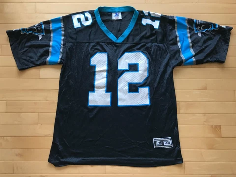 Vtg Kerry Collins #12 Carolina Panthers STARTER Black NFL Jersey Sz 48 L USA 90s Cover