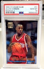 Allen Iverson RC 1996-97 Stadium Club Rookie Card#R1 PSA10!76ers G RC GOAT HOF