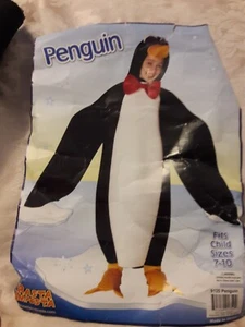 Halloween Costume Kids Penguin Size 7-10 1 Piece With Attached Hood & Shoe Cover - Picture 1 of 13