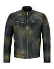 Mens RACER Leather Jacket Navy Rust Beige Quilted Shoulder Biker Style 2565