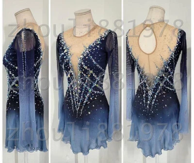 ICE DANCE WHIRLY Ice Figure Skating Dress Figure skaitng Dress For Competition Blue dyeing