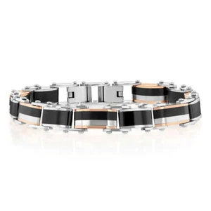 Stainless Steel Multitone Silver Black And Chocolate Hinged 21cm Bracelet - Picture 1 of 3