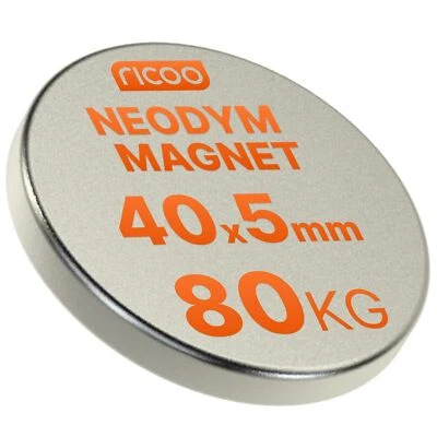 Set 3 pezzi x POWER DISCO MAGNETICO AL NEODIMIO D40xH5 mm N45 80kg forza di attrazione - Immagine 1 di 4