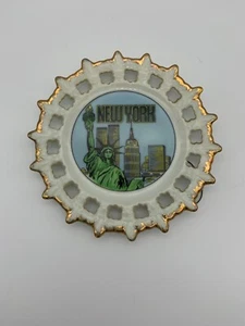 Vintage New York Collector’s Souvenir Reiseteller Goldrand Wandbehang Skyline - Bild 1 von 2