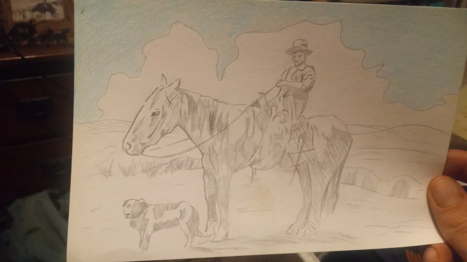 Arte de dibujo de caballo y perro vaquero  Foto 1 de 1