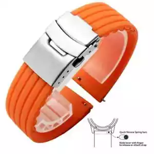 16/18/20/22/24mm Strap Tires Pattern Sports Silver Buckle Watch Bands Silicone - Picture 1 of 9