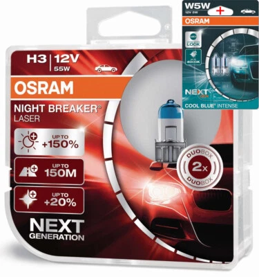 Osram H3 12V 55W NIGHT BREAKER LASER +150% mehr Helligkeit 2Stk.+W5W Blau - Bild 1 von 4
