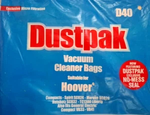 Dust Pack D40 vacuum cleaner bags X 4 Hoover and General Electric dust bags new. - Picture 1 of 3