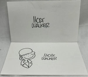 Mort Walker Creator Beetle Bailey Signature on an Index Card Original Set Of 2 - Picture 1 of 4