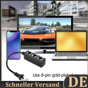 RJ45-Stecker-Splitter-Ethernet-Kabel, 1 Stecker auf 3 Buchsen, LAN-Netzwerkadapt - Afbeelding 1 van 8